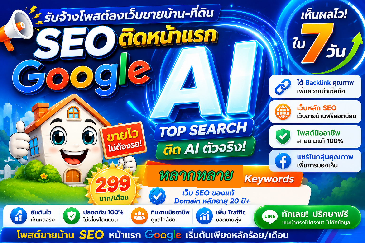 ประกาศ ราคาถูก หมดปัญหาเรื่องโกง คุณภาพสูงโดยบริษัทชั้นนำ ติดหน้าแรก โพสต์ขายบ้านอสังหา Google&AISearch